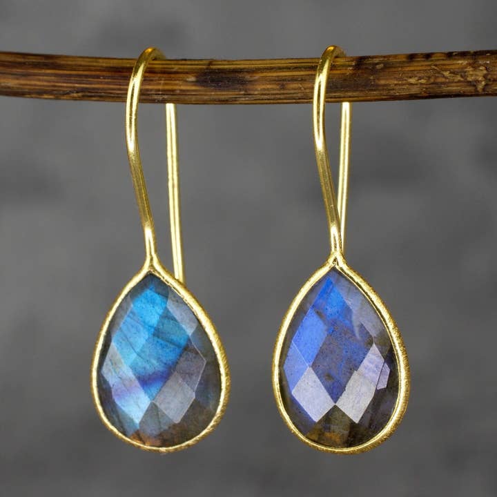 MadamLili - Wholesale Dangle Earrings - Labradorite gemstone earrings - 925 sterling silver gold plated0
