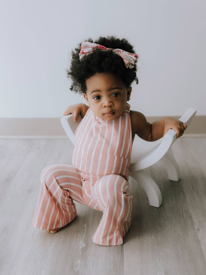 Bailey's Blossoms - Wholesale Jumpsuit - Baby - Kellyn Bell Bottom Suspender Jumpsuit - Mauve Stripe