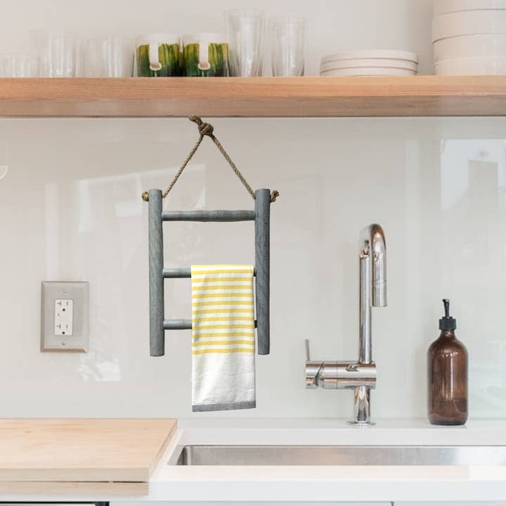 Wilco Home – wholesale Tea towel – Tea Towel 3-Rung Wall Ladder with Rope Hanger