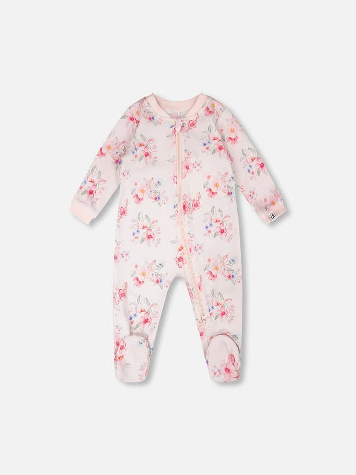 Organisch Katoenen Baby Eendelig Pyjama Roze Bloemenprint voor wholesale door Deux par Deux