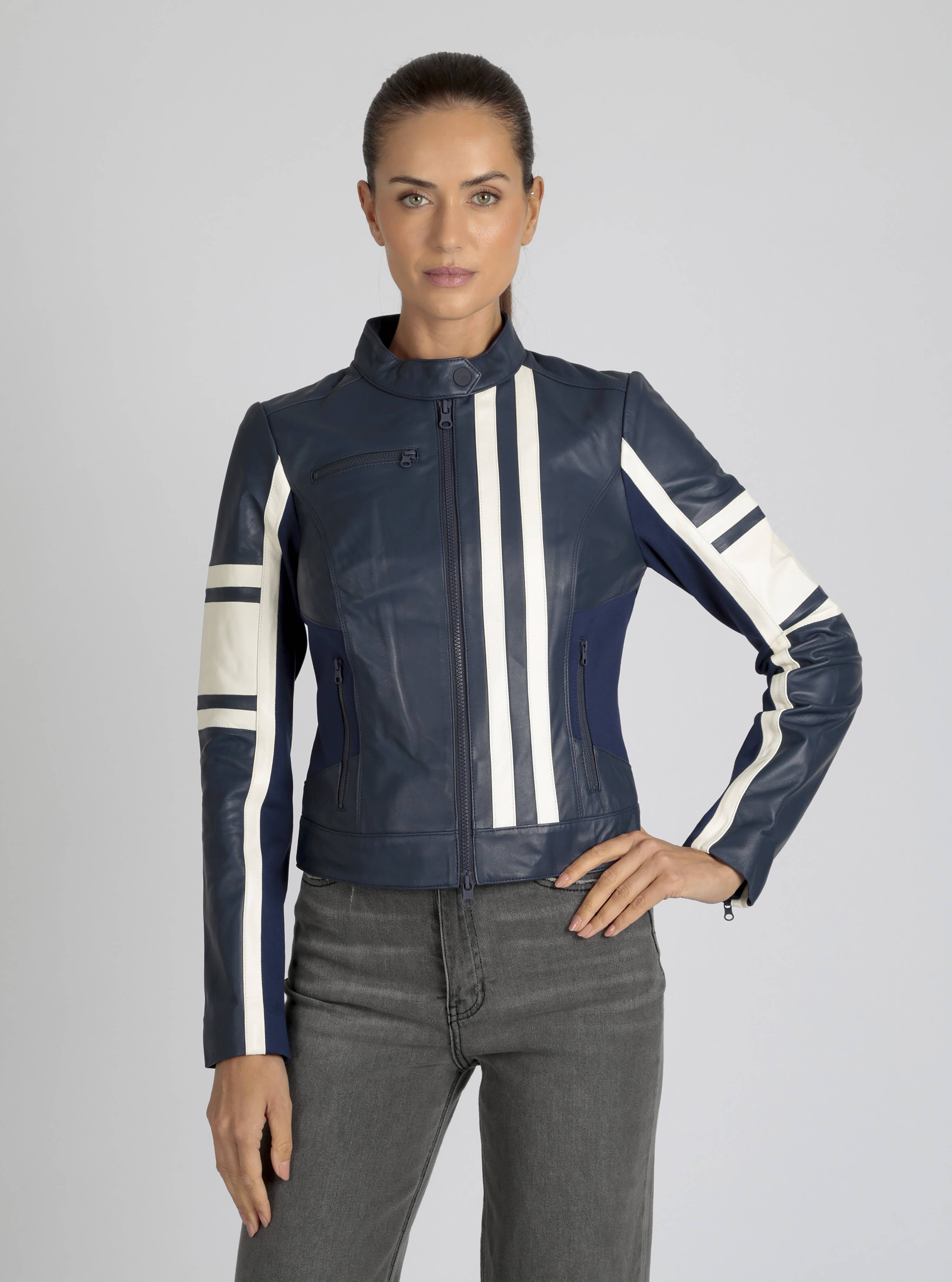 Blanc Noir - Wholesale Leather Jacket - Women's - Claudine Leather Racer Jacket JLS4