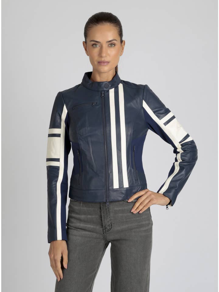 Blanc Noir - Wholesale Leather Jacket - Women's - Claudine Leather Racer Jacket JLS4