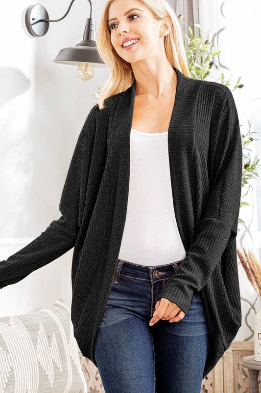 HEIMISH - Wholesale Cardigan - Women's - SJ1107-11 WAFFLE SOLID HIGH LOW OPEN CARDIGAN2