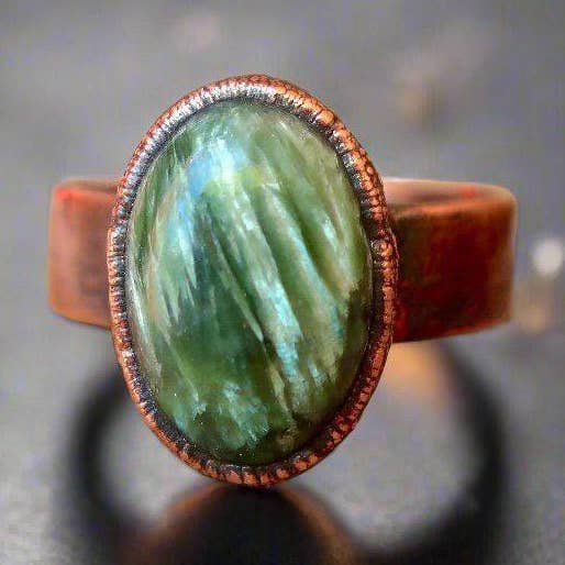 Seraphinite Copper Boho Statement Ring by Blackbird & Sage for wholesale by Blackbird & Sage Jewelry