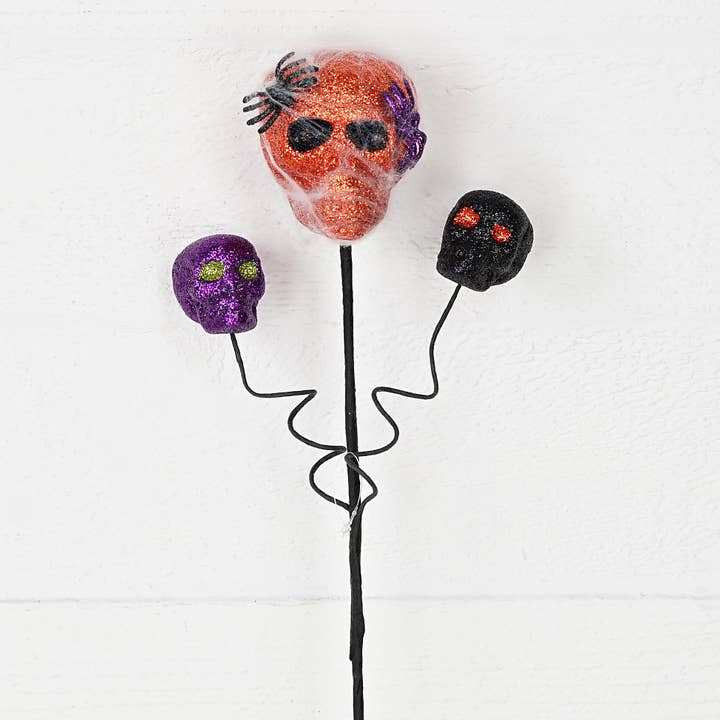 31901-18in Spray-Glittered faux Skullsx3-OR/PU/BK for wholesale by Impressive Enterprises, Inc.