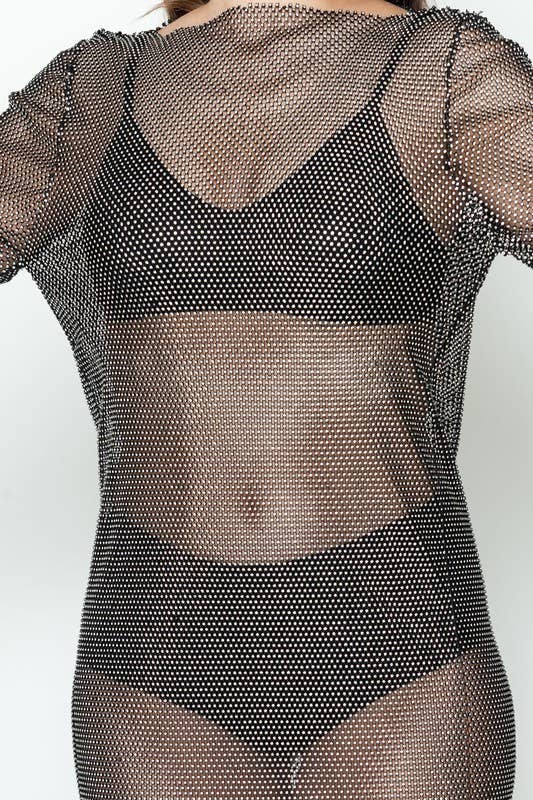 Sort Langærmet Rhinestone Net Mini Kjole for engroshandel på Faire7