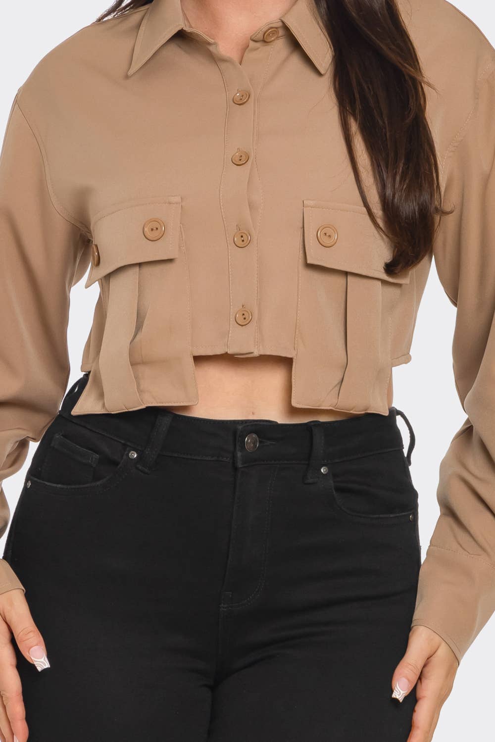 Julia by LoveJ - Wholesale Button Down Shirt - Women's - Front Button Down Oversized Pockets Detail Top 9