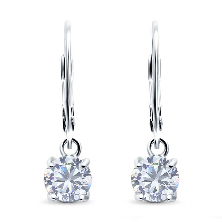 Lever Back Earring Round Simulated Cubic Zirconia (2mm-10mm) for wholesale by Blue Apple Imports