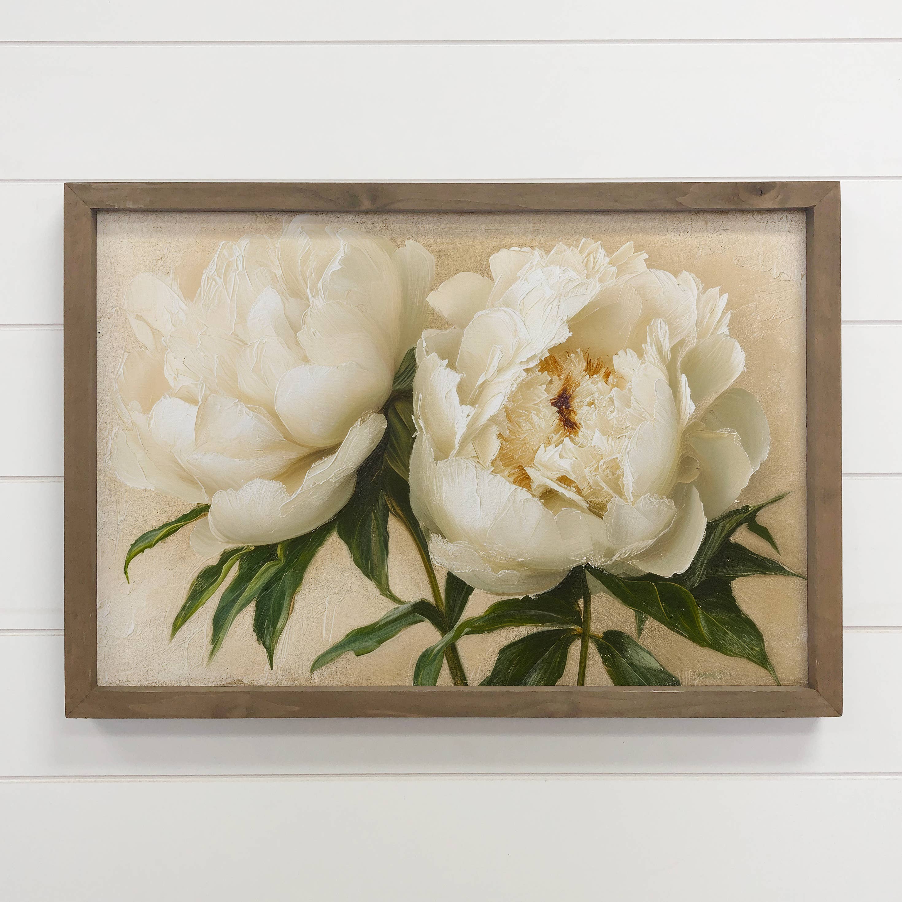Hangout Home - Wholesale Sign - White Cream Peonies Wall Art Print with Wood Frame1