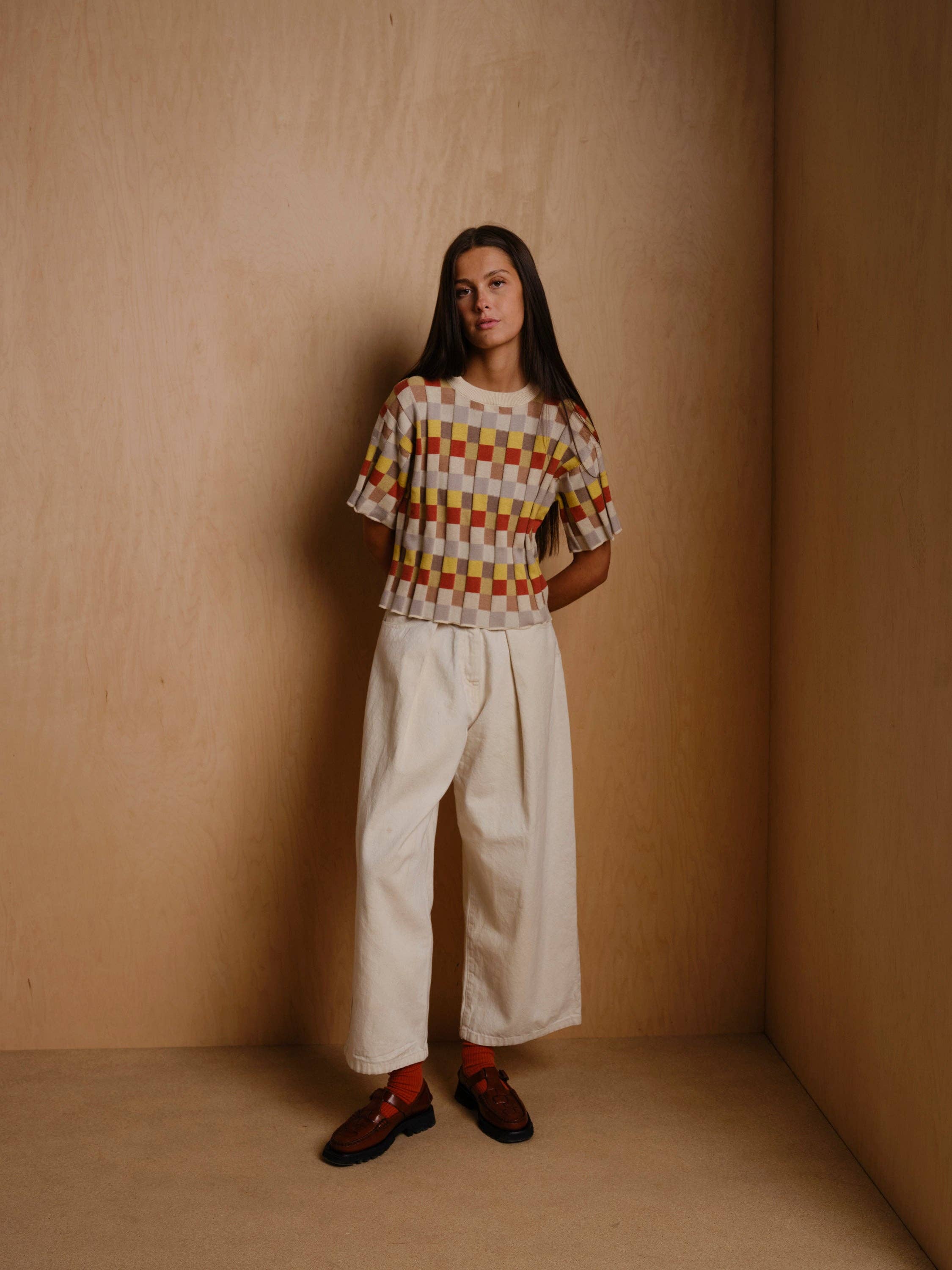 The Endery - Wholesale Knit Sweater - Women's - Anni Grid Plaited Tee - Elemental5