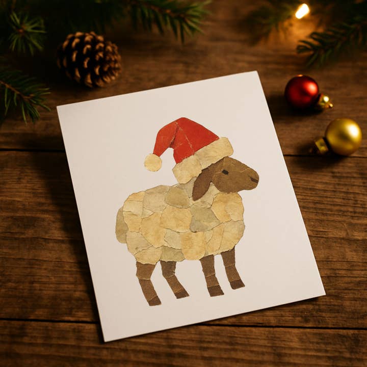 Christmas Sheep Greetings Card, Pack Of 10 for wholesale by Kin Press Cards