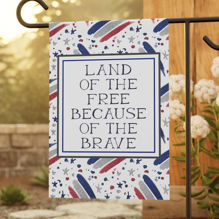 Land of The Free Patriotic Independence Day Garden Flag for wholesale by Nine Thirty Nine Design