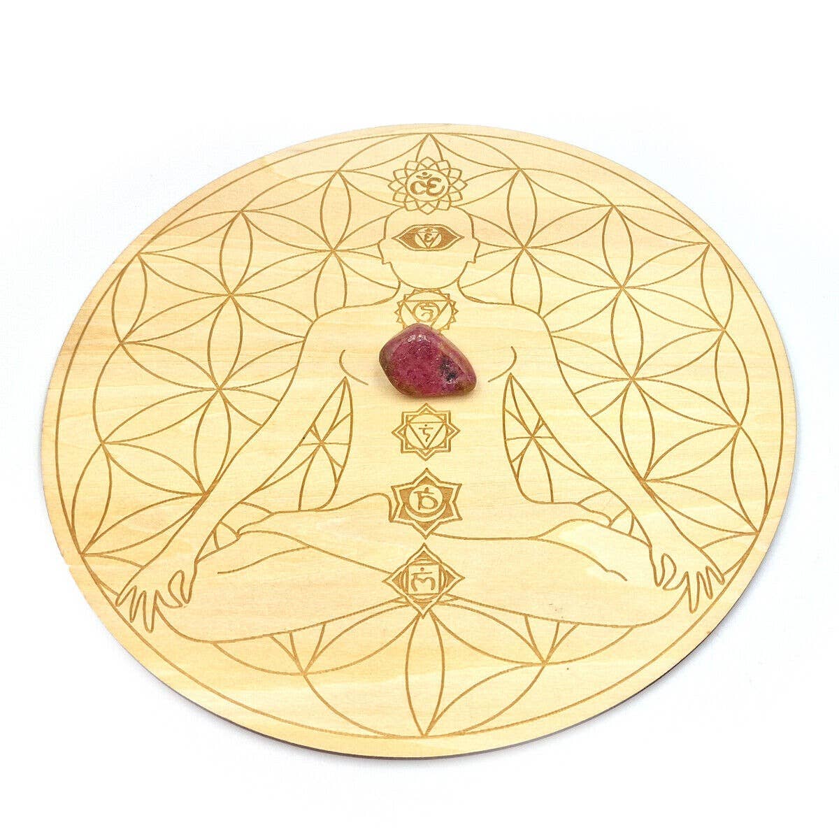 Shamans Crystal - Wholesale Crystal Grid - Crystal Grid Plates Round In Wood, 20cm Wide, Flower of Life29