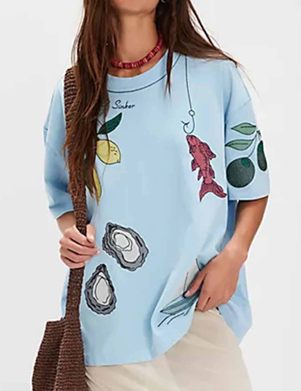 Sweetkama - Wholesale T-Shirt - Women's - Ladies Multicolor Embroidery Crew Neck Short Sleeves T-Shirt3