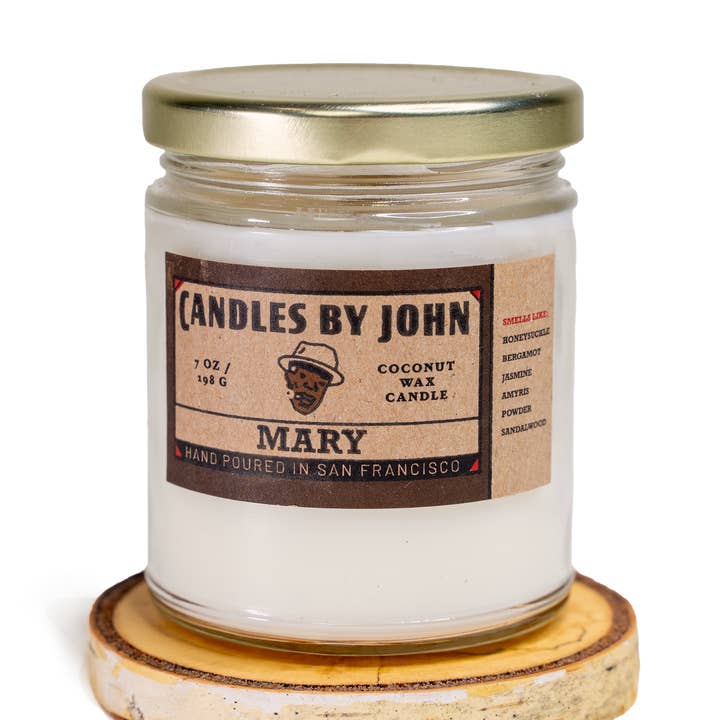 Mary - Honeysuckle & Powder - 7oz Natural Coconut Wax Candle for wholesale by Candles By John