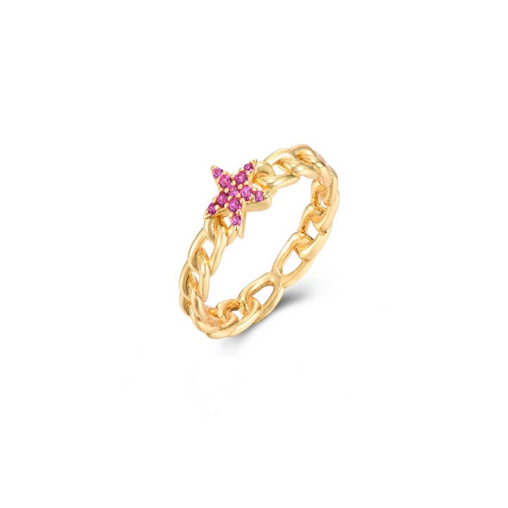 Bague à maillons étoile - rubis et zircone - T10 pour la vente par Buganto