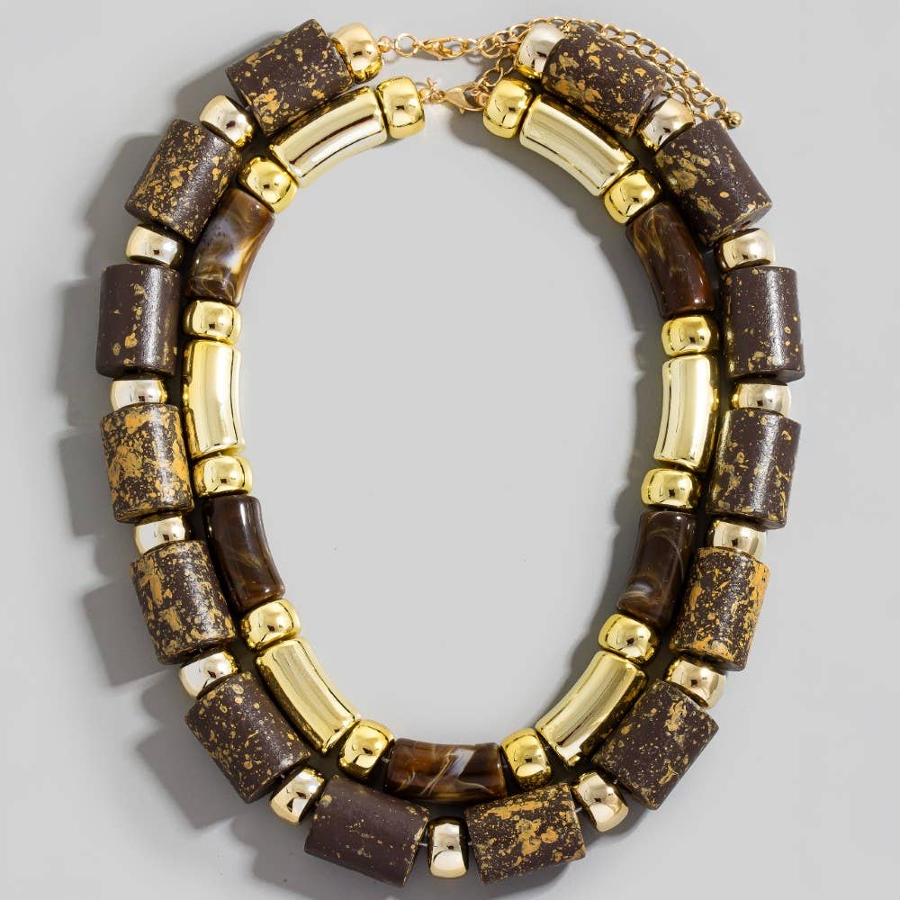 The Looks by Fame Accessories - Wholesale Pendant/Charm Necklace - Mixed Chunky Tube Beads Layered Statement Necklace5