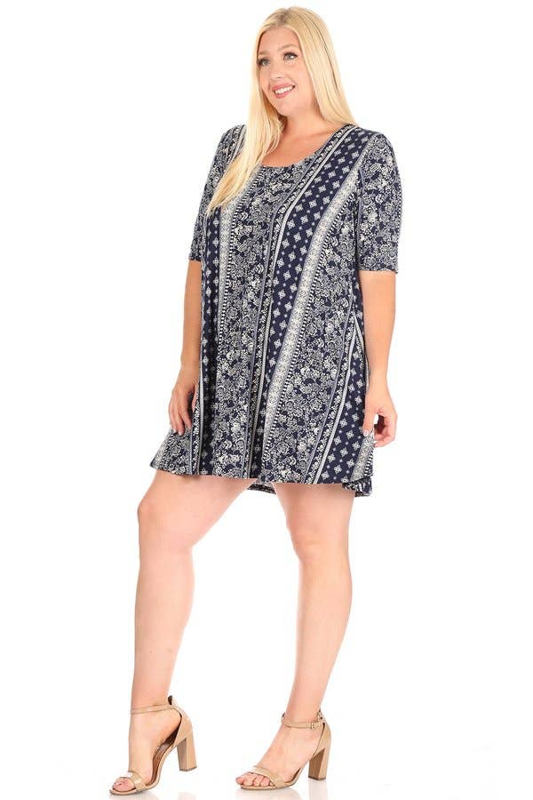 VIBE Apparel Co – wholesale Klänning - Dam – Plus Aztec Borstad Swing Klänning1