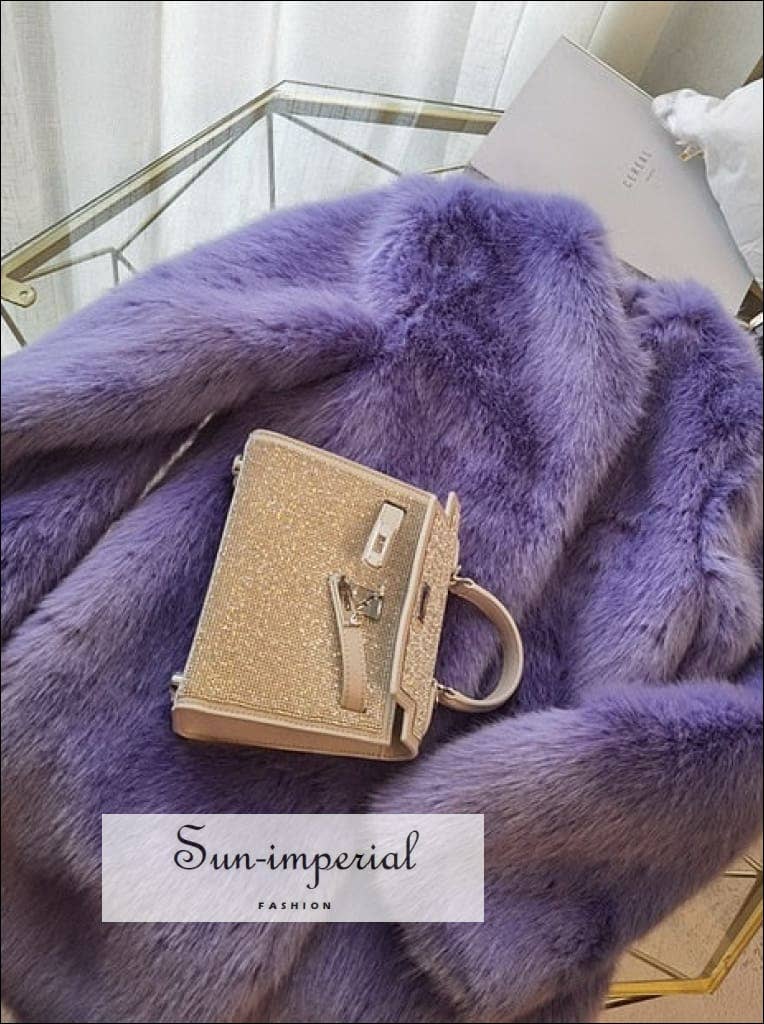 Women Purple Shaggy Faux Fox Fur Long Sleeve Jacket Coat for wholesale on Faire8