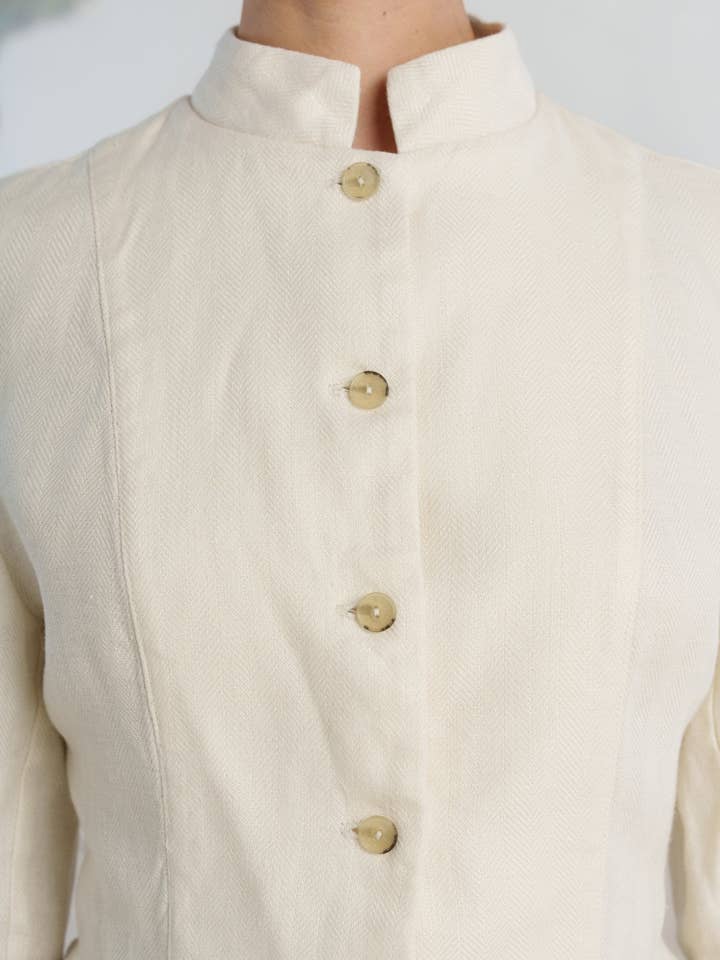 Peplum Jacket, Twill Linen, Milky Herringbone for wholesale on Faire2
