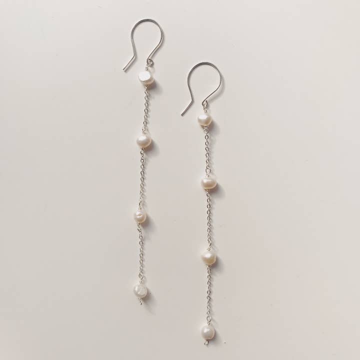 Long natural freshwater pearl drop bridal earrings for wholesale by Orchha Jewels
