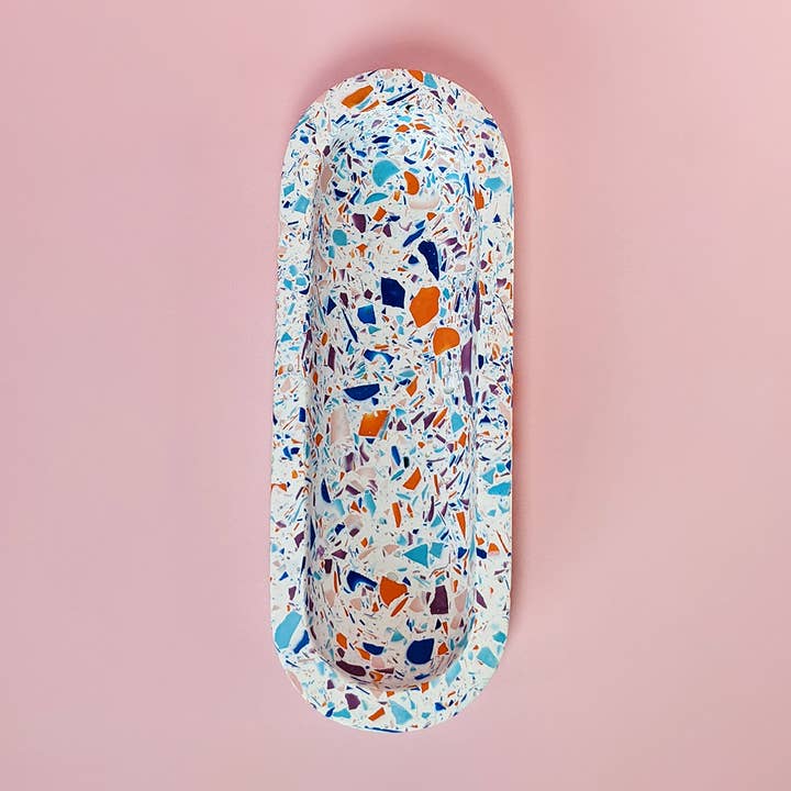 Hey Kiddo Co. - Venta al por mayor Organizadores de escritorio - Bandeja de papelería de terrazo rosa, lila, naranja y cobalto6