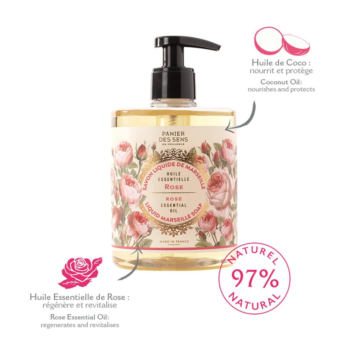 Panier Des Sens - Wholesale Body Wash/Shower Gel - Marseille Liquid Soap 500ml | Rose1