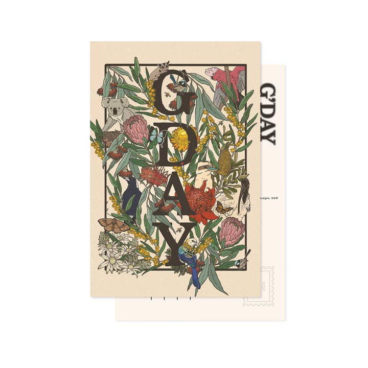 G'Day Postcard | Australia | Souvenir for wholesale by Little Green Mini Creative