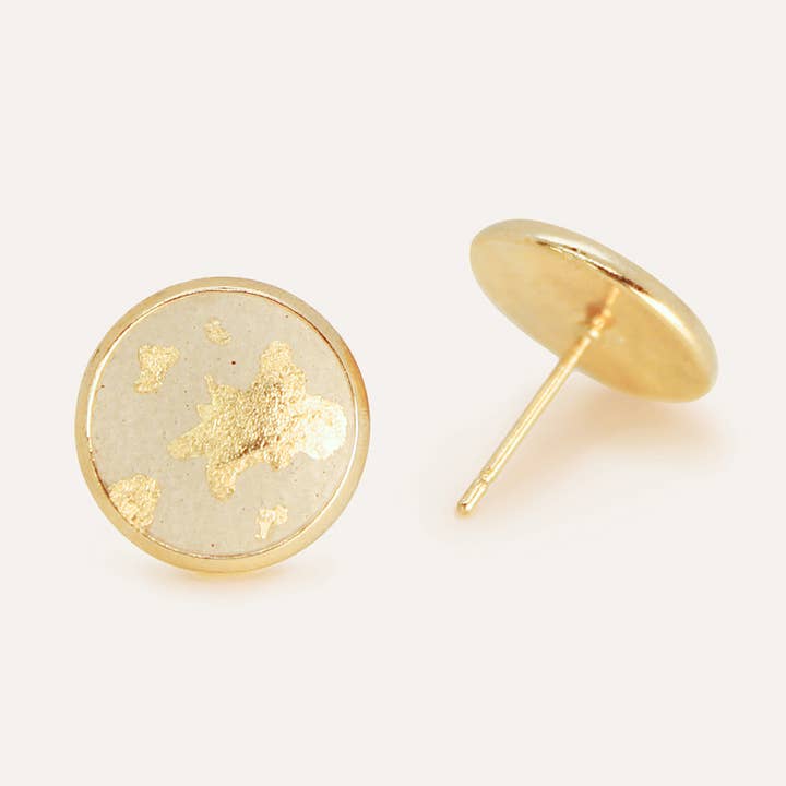 Concrete Button Earring - Grey/Gold for wholesale by Doty Chou Objects
