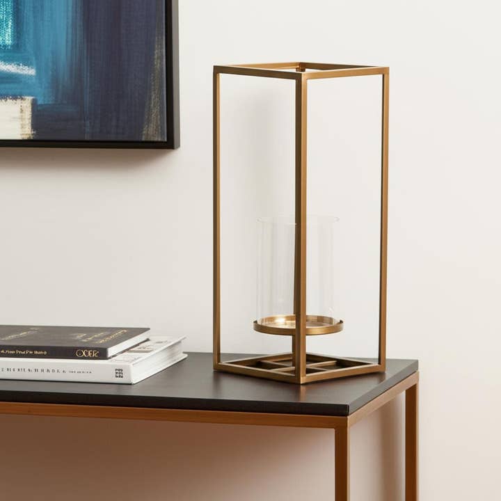 16" Klar og Guld Metal og Glas Bordlysestage for engroshandel hos HomeRoots