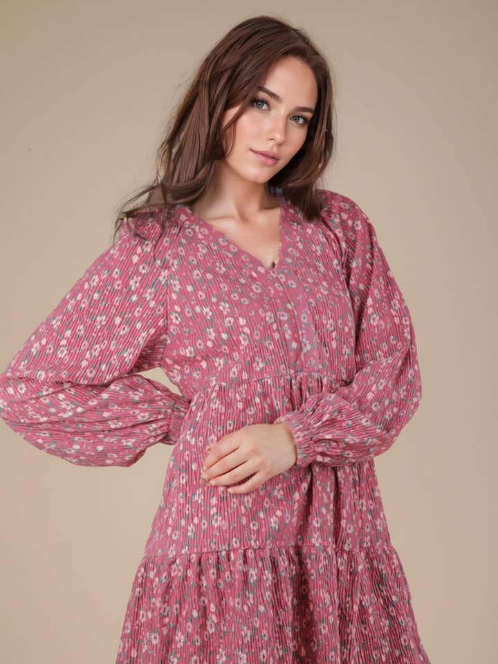 ND31416X-PLUS SIZE Flower Printed Velvet Babydoll Mini Dress for wholesale by VERY J