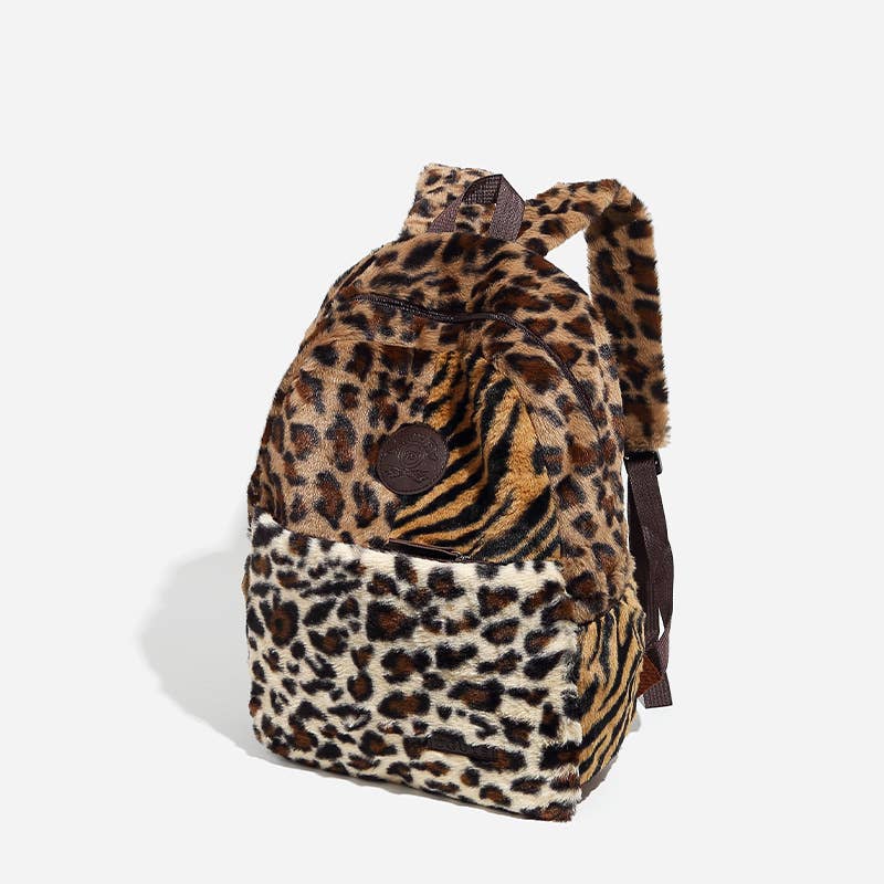 Brown Leopard print faux fur backpack for wholesale on Faire6