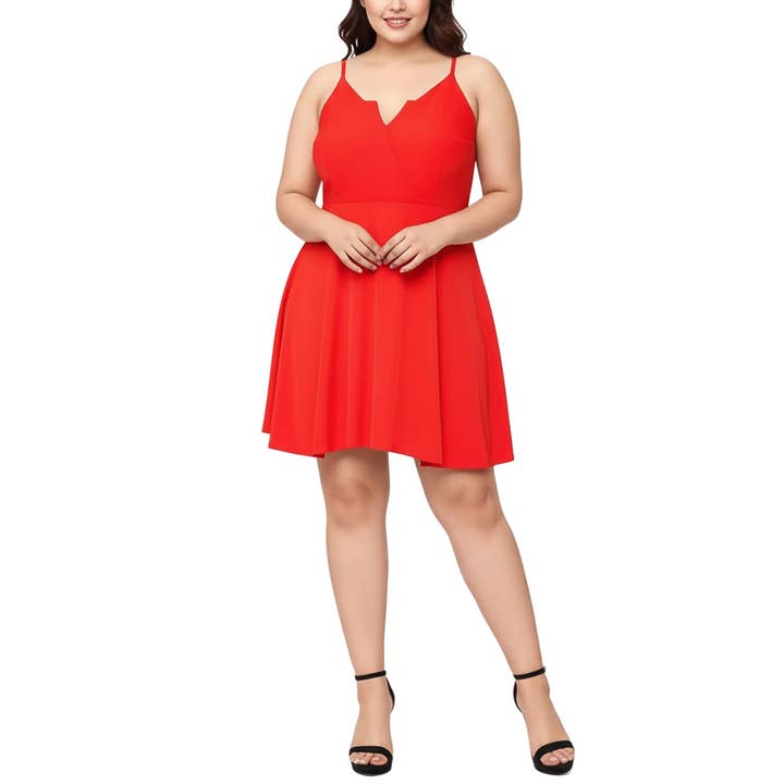 Nurode's Plus Size V-neck Cocktail Dress in Poppy Red for wholesale on Faire