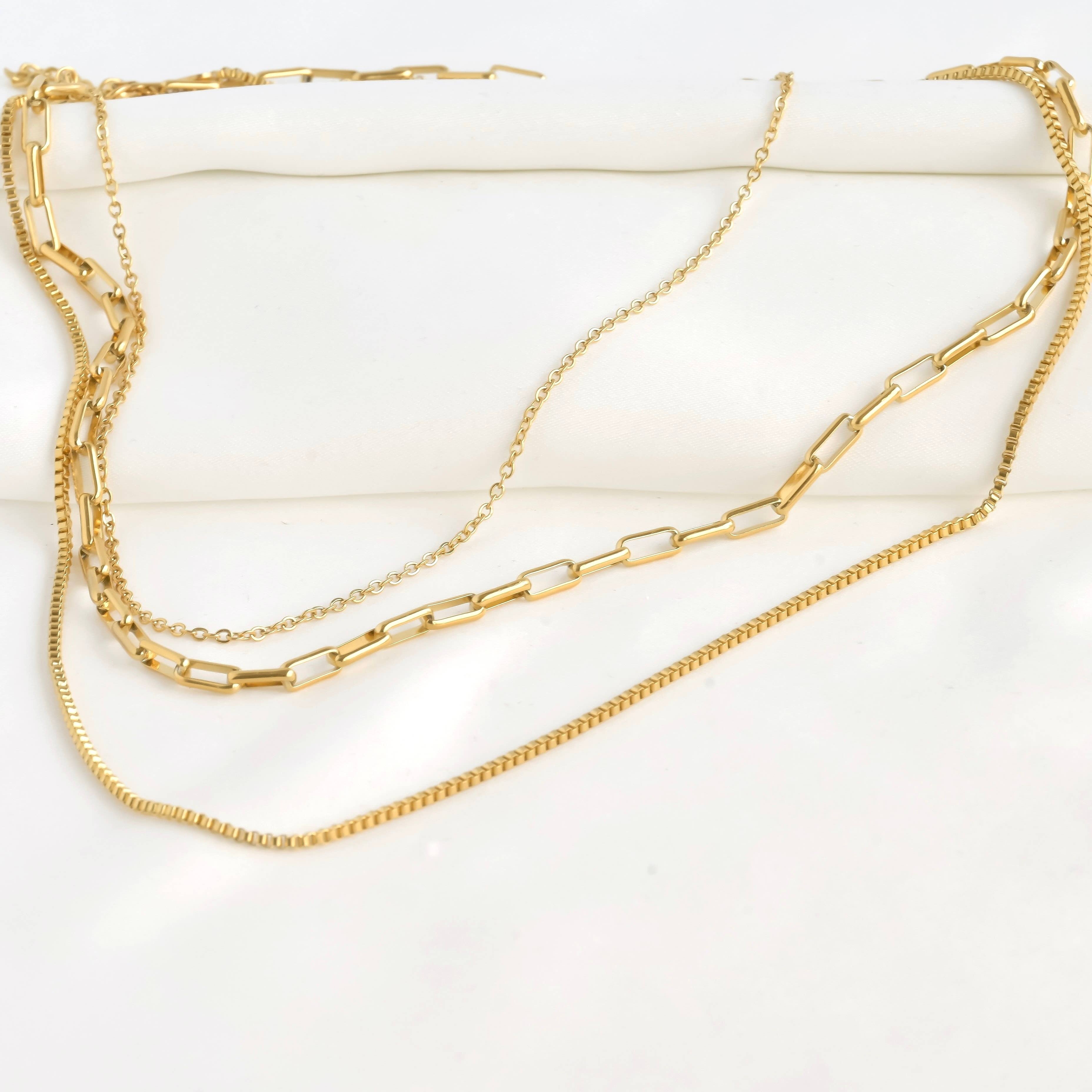 Blueyejewelry - Vente Collier maille et chaîne - Collier superposé étanche à trois rangs1