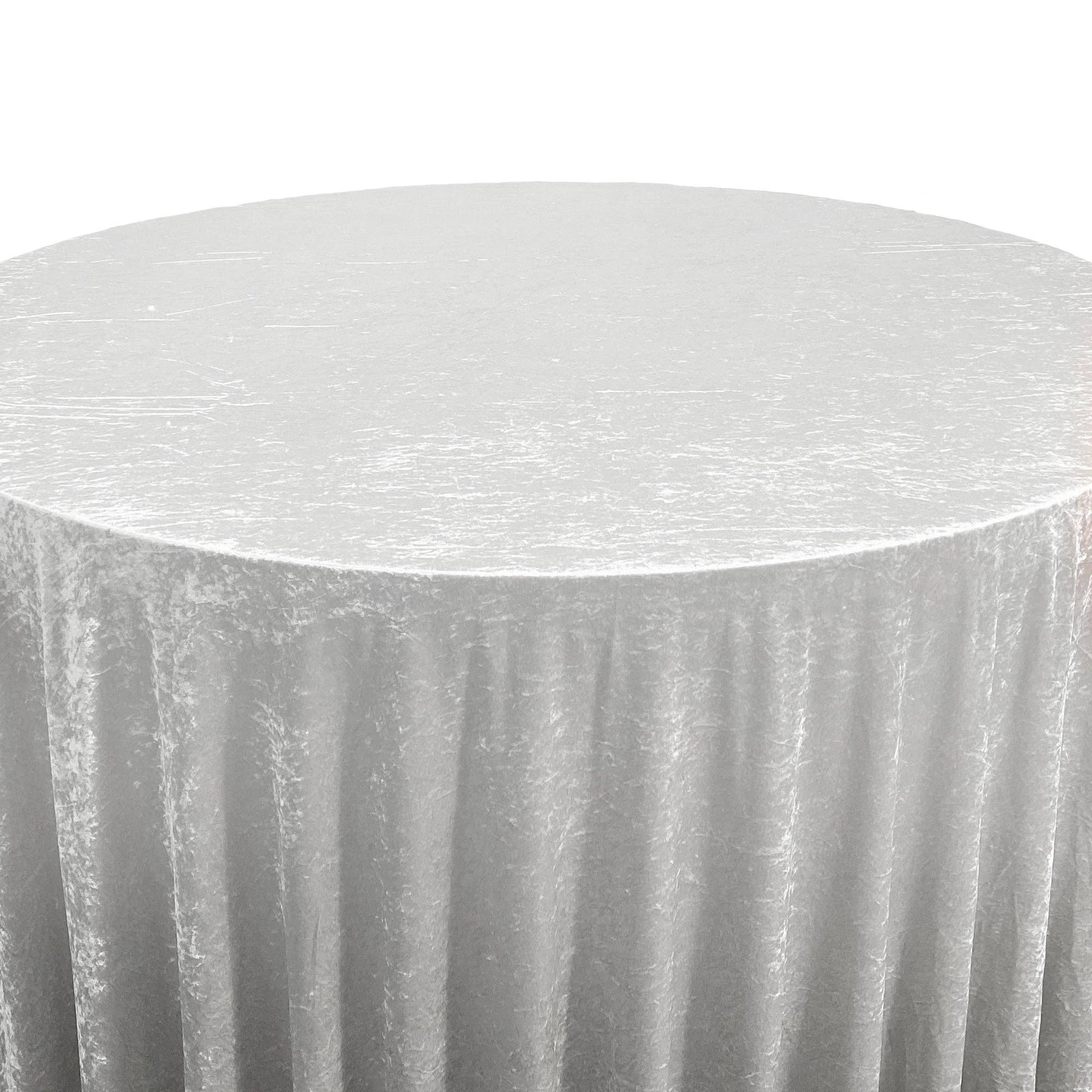 YOUR CHAIR COVERS - Wholesale Tablecloth - 132 Inch Round Crushed Velvet Tablecloth White3