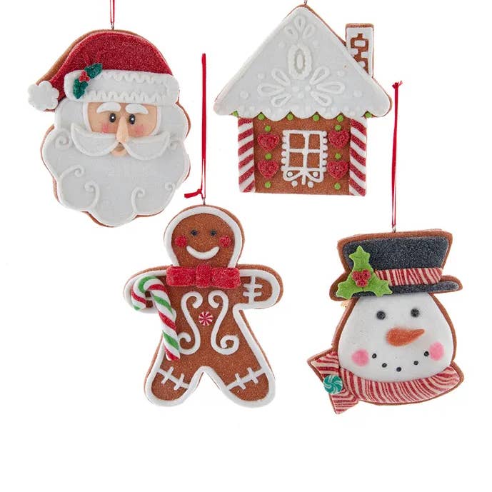 Gingerbread Santa, Snowman and House Ornaments, 3 Assorted for wholesale by Kurt S. Adler, Inc.