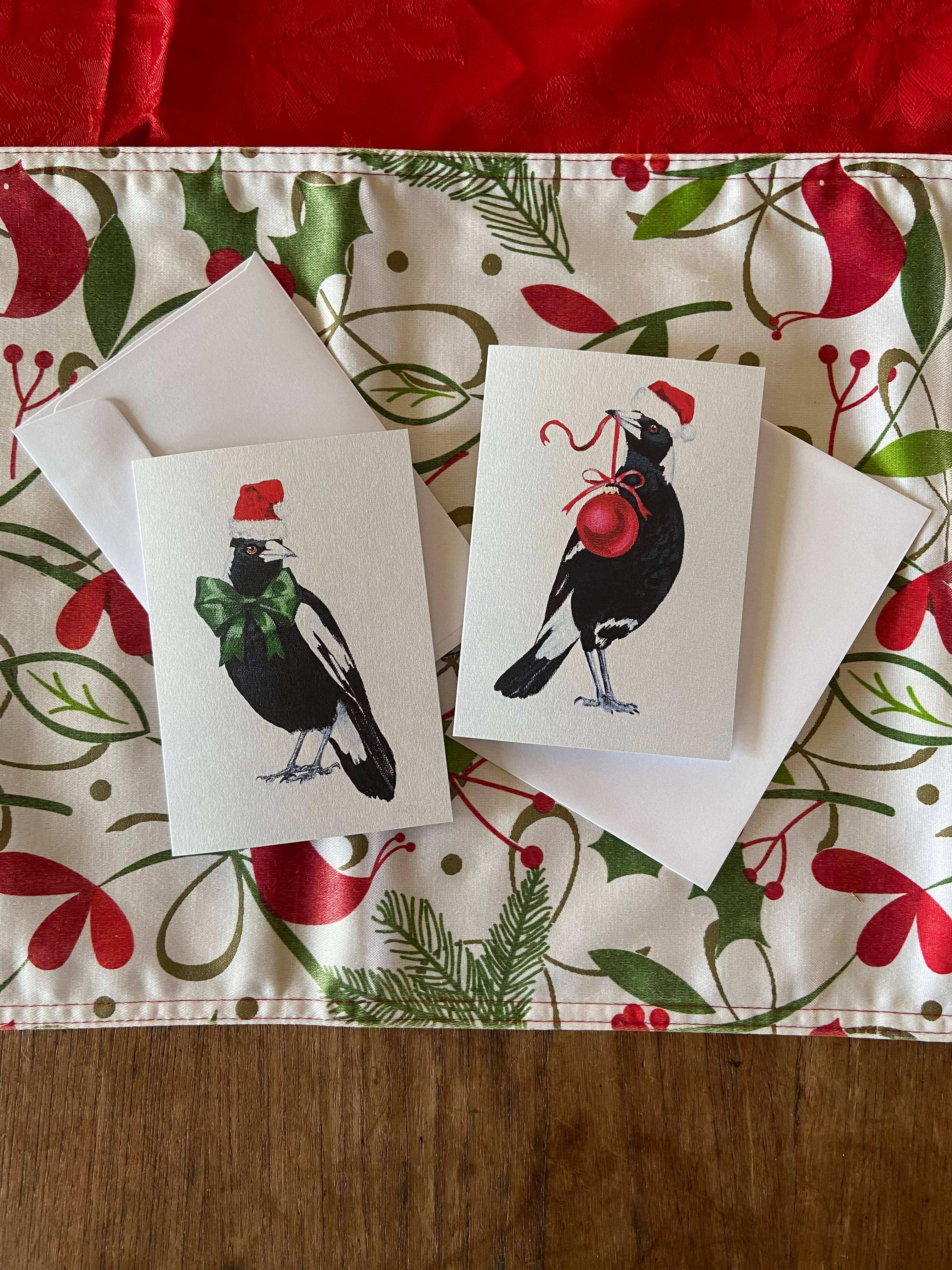 Lucinda Cotter Art - Wholesale Christmas Card - Christmas Magpie with Bauble Greeting Card3