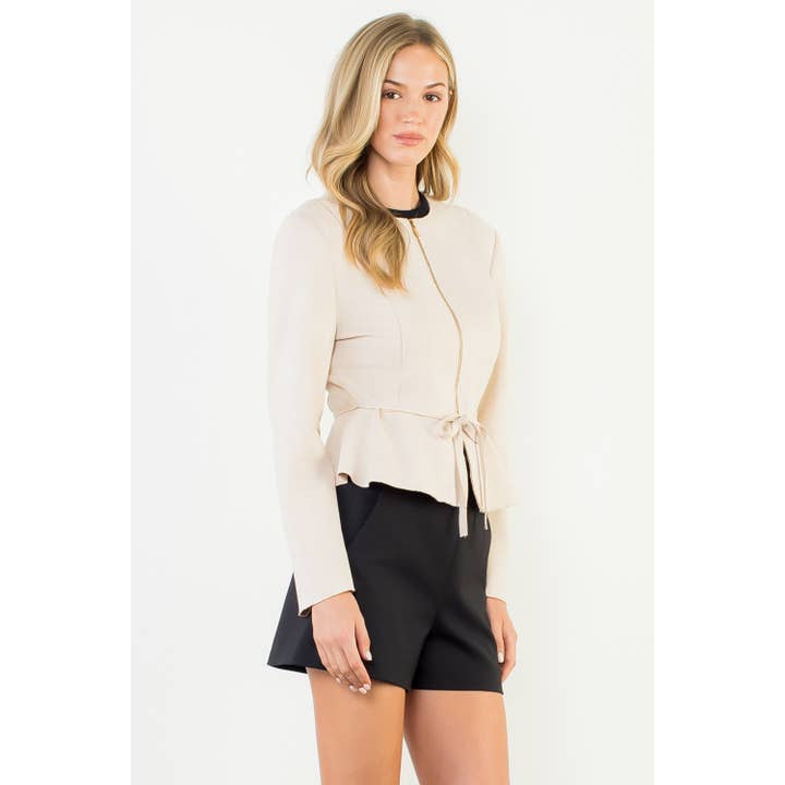 CREAM Zip Front Belted Peplum Suede Jacket for wholesale on Faire6