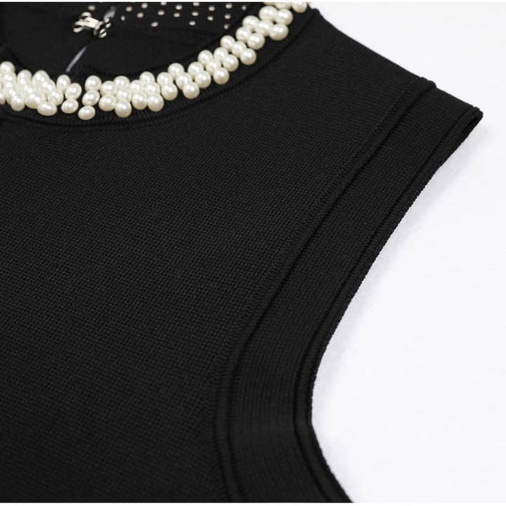 Nero DR608 Abito Corto Senza Maniche a Girocollo in Maglia di Perle Slim in vendita all'ingrosso su Faire2