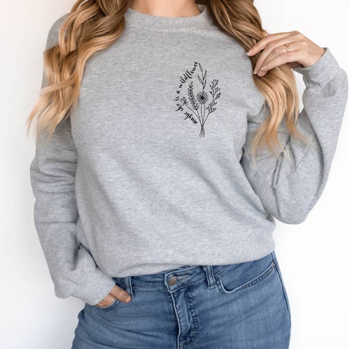 P E T I T R U E - Wholesale Graphic Sweatshirt - Women's - Maybe She Is A Wildflower - Minimalist Flower Crewneck6