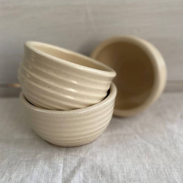 Farmhouse Ridges Dessert Bowl - Drift White for wholesale by Rowe Pottery