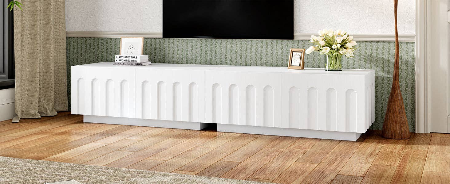 HOMYCASA DESIGN INC - Wholesale Console Table - ON-TREND Elegant TV Stand with Arched Design for TVs Up to 80', Modern Dual Purpose Coffee Table with 4 Drawers, Multi-Functional Organizer Cabinet with Storage for Living Room, Bedroom, White17
