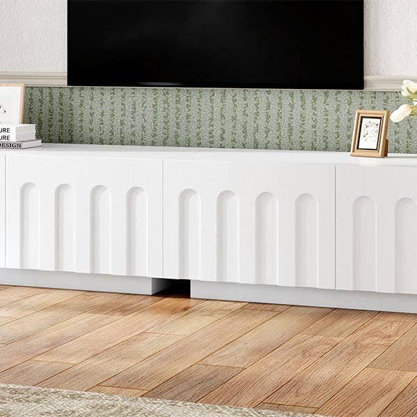 HOMYCASA DESIGN INC - Wholesale Console Table - ON-TREND Elegant TV Stand with Arched Design for TVs Up to 80', Modern Dual Purpose Coffee Table with 4 Drawers, Multi-Functional Organizer Cabinet with Storage for Living Room, Bedroom, White17
