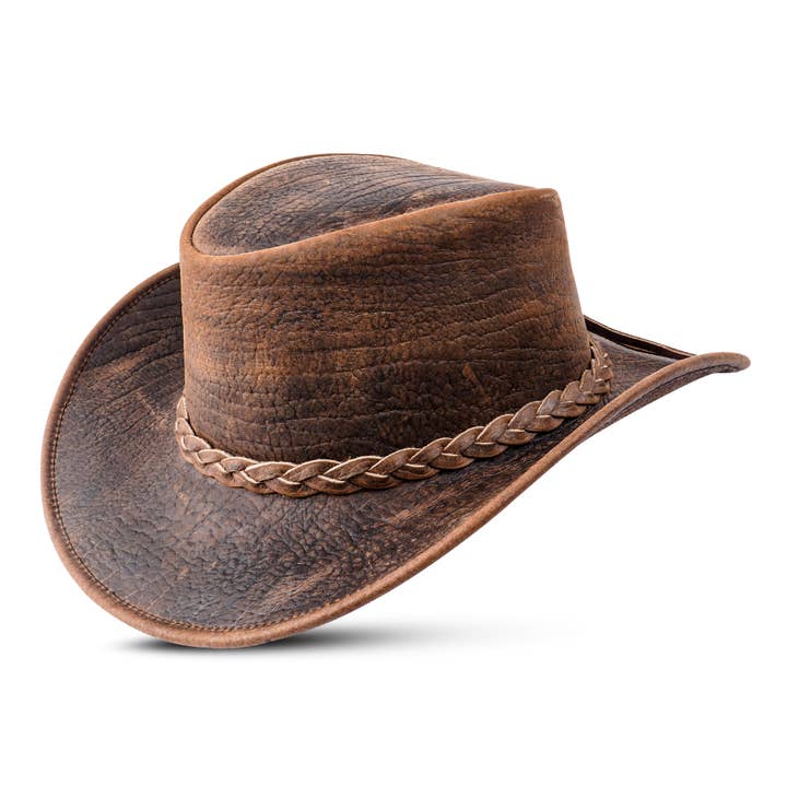 Hadzam - Wholesale Cowboy Hat - Unisex - Men's and Women's Brown Western Leather Outback Cowboy Hat