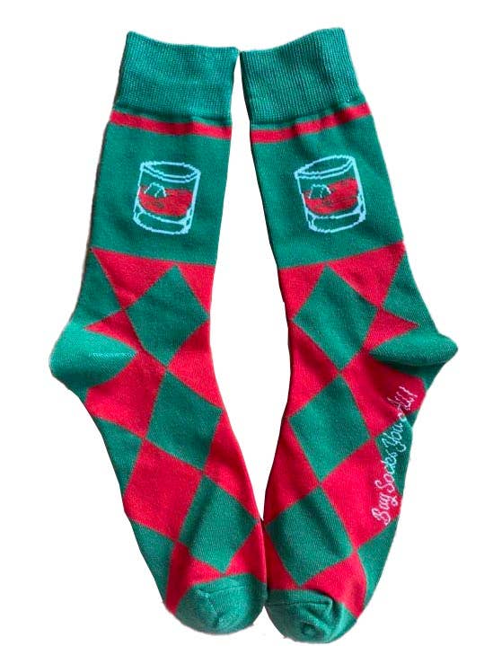 Meias masculinas Bourbon Whisky on the Rocks Argyle - Vermelho/Verde por atacado de Buy Socks You All