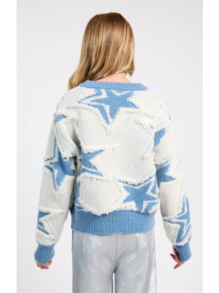 Sadie & Sage - Wholesale Knit Sweater - Kids - Tween Show Time Star Intarsia Sweater: IVORY BLUE15