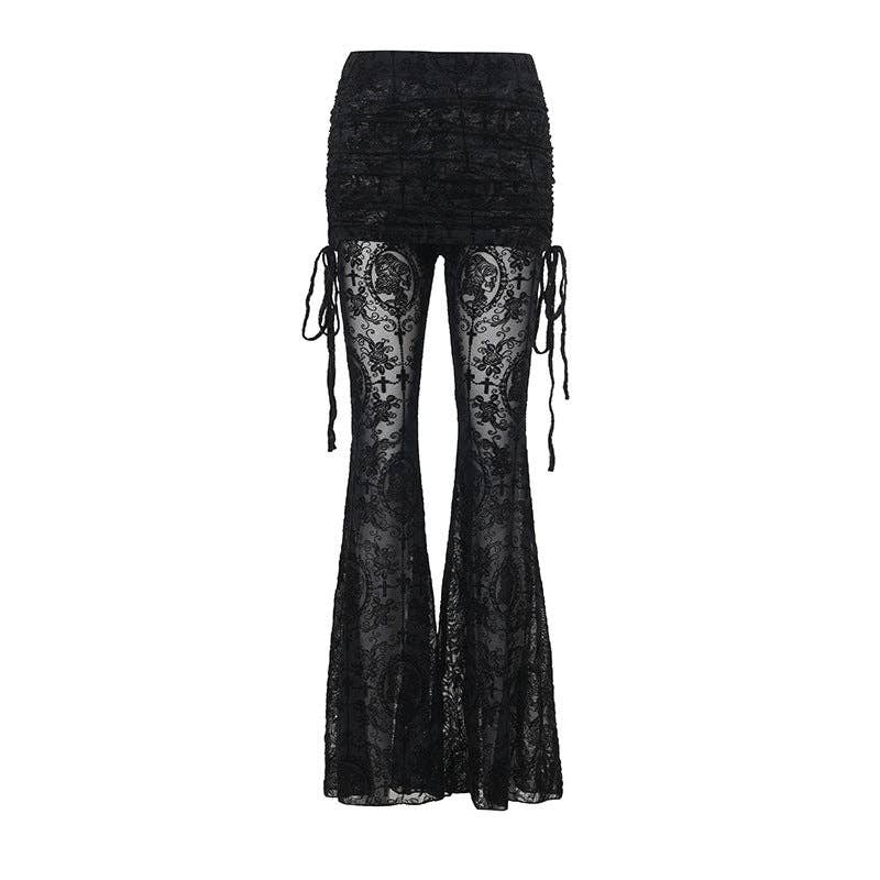 Black Women Gothic Perspective Cross Flocking Slim Pants for wholesale on Faire4