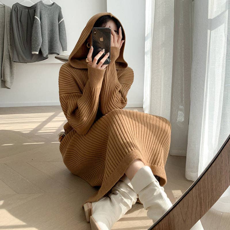 Marayn - Wholesale Dress - Women's - Korean Chic Oversized Hoodie Dress Knit Comfort2