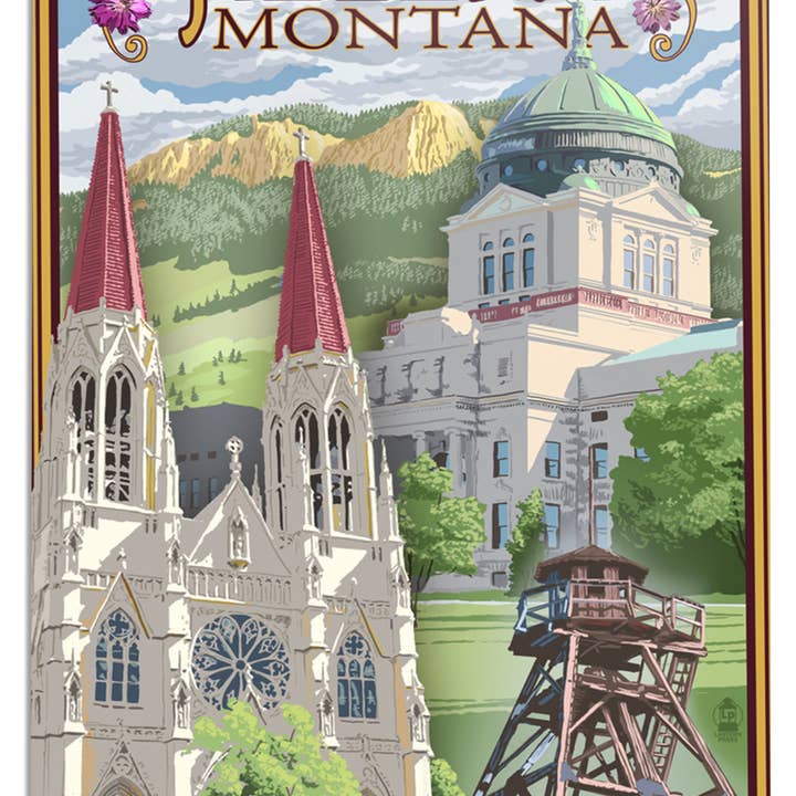 Lantern Press - Wholesale Sign - METAL SIGN ART Helena, Montana, Town Views