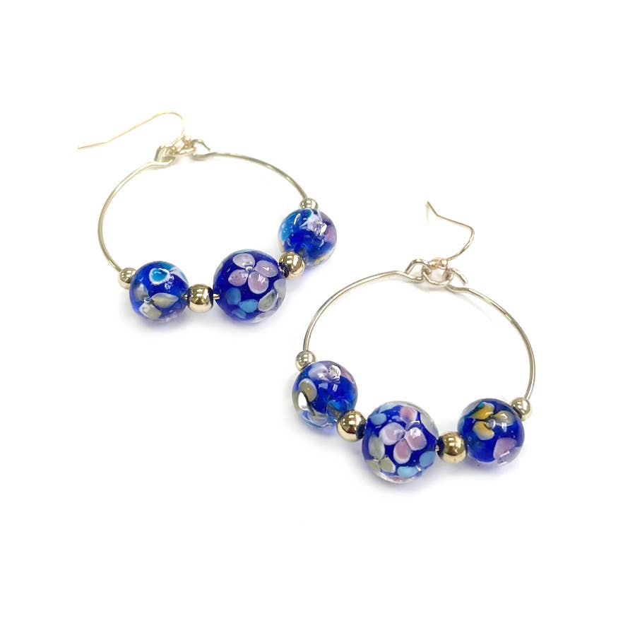 StarryNYC - Wholesale Hoop Earrings - Murano Glass Ball Beads Linked with Hoop Round Earrings